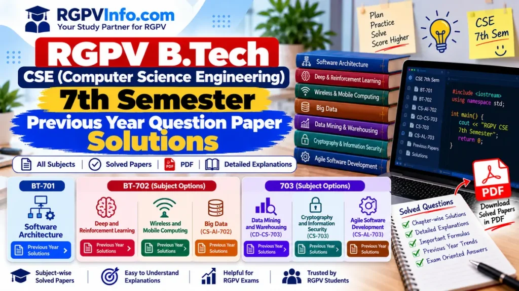 RGPV B.Tech CSE 7th semester question paper solutions for Software Architecture, Deep Learning, Wireless Computing, Big Data and other subjects. Copy Alt Text